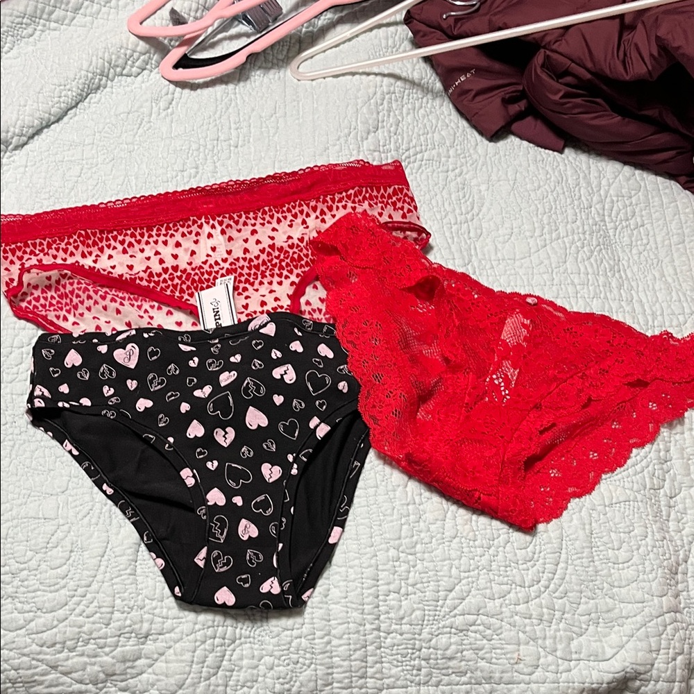 Victoria's Secret Red Lace and Black Heart Panties bundle